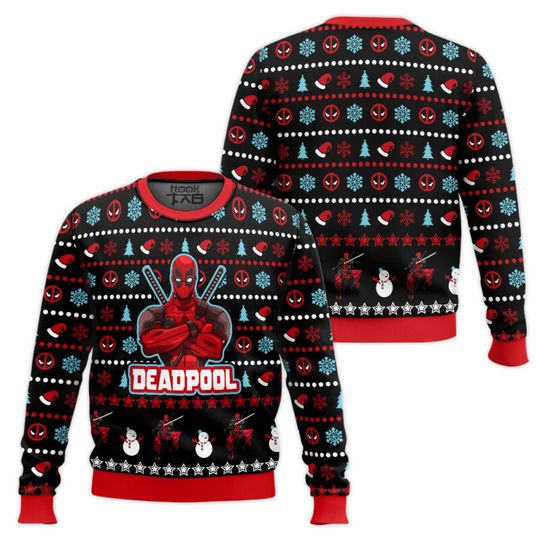 Discover Marvel Deadpool Christmas Ugly Sweater Christmas Party Gift Cute Personality Fashion Cool Winter Hoodie Sweater 3D Printing
