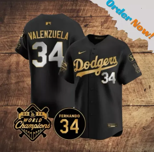 Discover Valenzuela Dodgers Black Gold Champion Baseball Jersey Full Print 3D