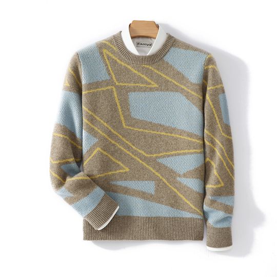 Men's Wool Sweater Autumn Winter New Style Crew Neck Long Sleeve Casual Loose Cashmere Sweater Full Length Sleeve