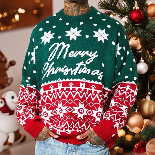 Discover Men's autumn and winter luxury fashion Christmas knitwear Christmas jacquard loose pullover sweater jacket top
