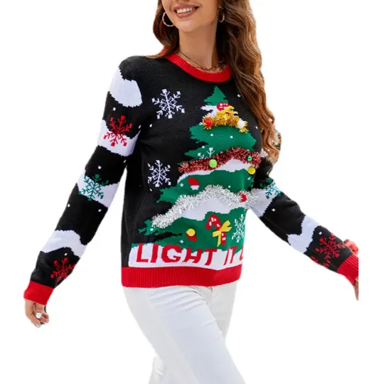 Long Sleeve  Christmas Tree round Neck Sweater Women's Style Autumn Winter New Arrival Overhead Coat Casual Fashion