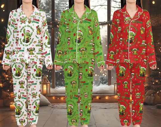 Discover Disneyland Stitch Lilo And Christmas Pajamas Set Stitch Xmas Sleepwear Stitch Pajamas Women Set Disneyland Xmas Family Matching Pajamas 06