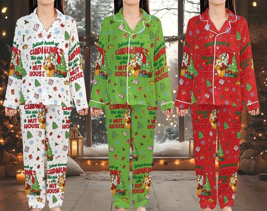 Chip n Dale Christmas Pajamas Set Christmas Bunch Of Chipmunks Pajamas This Side Of The Nut House Pajamas Disneyland Pajamas Family Matching