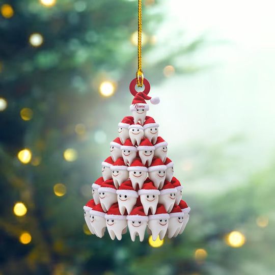 Discover 2D Flat Teeth Christmas Tree Ornament, Christmas Dentist Ornament, Dental Assistant Gift, Dental Hygiene Ornament, Dental Gift