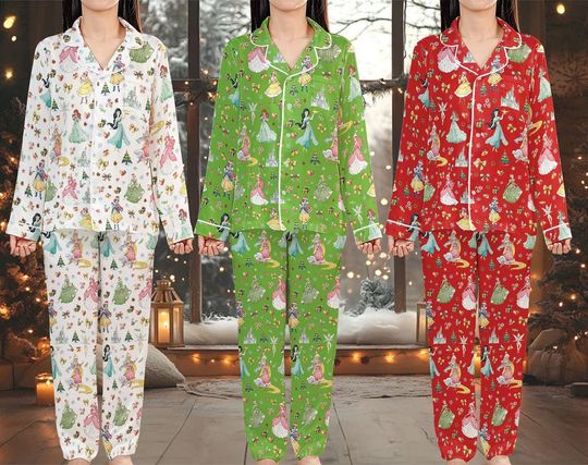 Discover Disneyland Princess Christmas Pajama Set, Princess Womens Pajamas, Disneyland Girl Trip Pajamas, Disneyland Family Matching Pajamas Set 00
