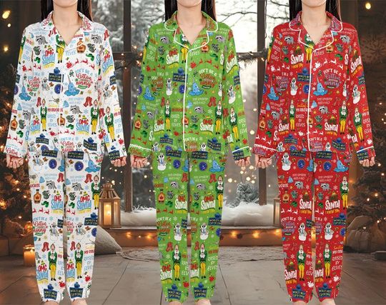 Discover Buddy Elf Christmas Pajamas Set for Women Santa Buddy Elf Holiday Pajamas Omg Santa Know Christmas Movie Pajamas Family Matching Pajamas 02