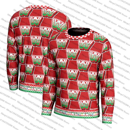 Red Retro Logo Ugly Christmas Holiday Sweater Men Women Pullover Round Neck Long Sleeve Top Christmas Clothing2025New Sweatshirt