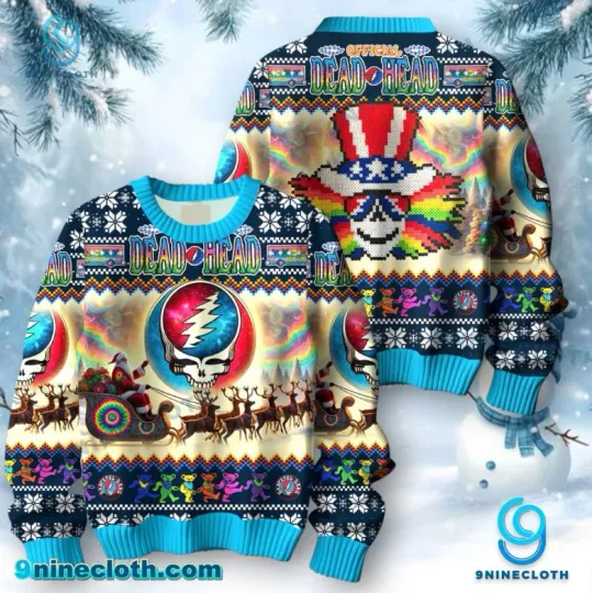 Grateful De*ad Head Santa And Deers Ugly Christmas Sweater
