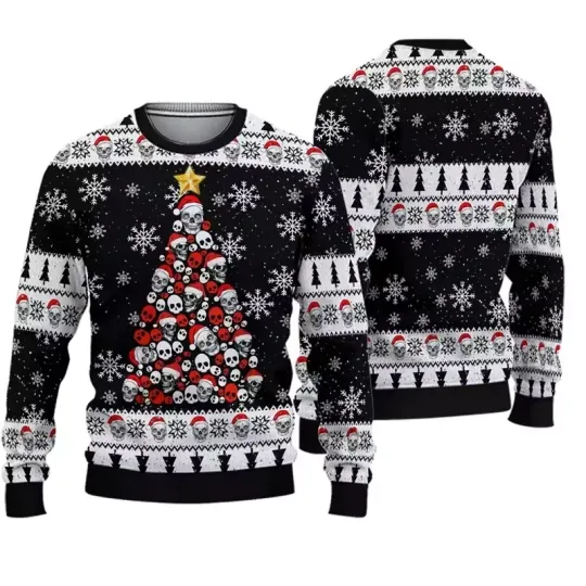 Skull Christmas Tree Ugly Sweater Gothic Holiday Pullover Funny Xmas Gift
