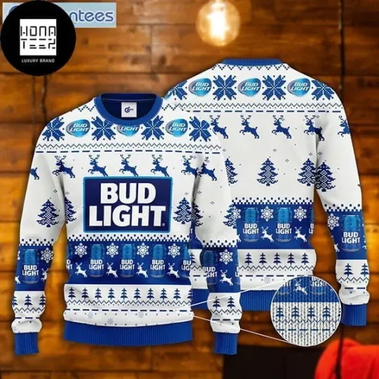 Bud Light Beer Snowflakes And Deer Ugly Christmas Sweater