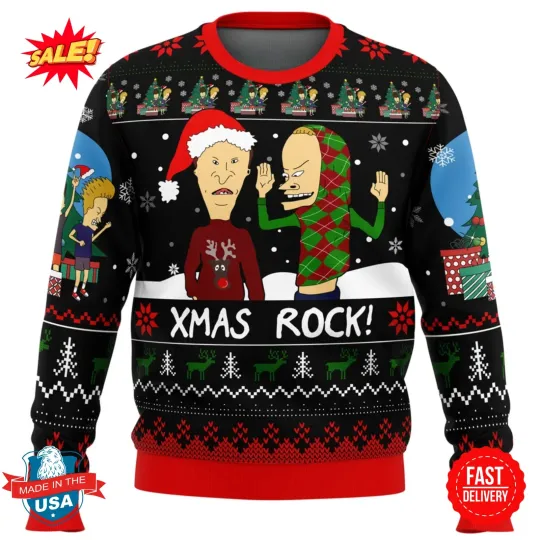 Xmas Rock Beavis and Butthead Ugly Christmas Sweater For Family