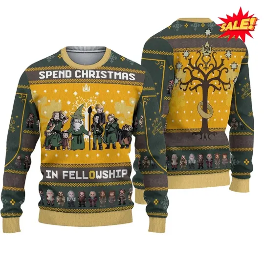 Discover Spend Christmas In Fellowship LOTR Ugly Christmas 3D Sweater