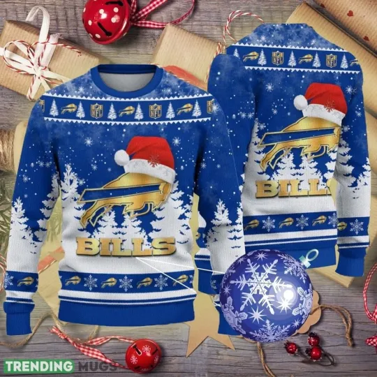 Buffalo Bill Logo Golden Fans Santa Hat Tree Ugly Heavy Freece Christmas