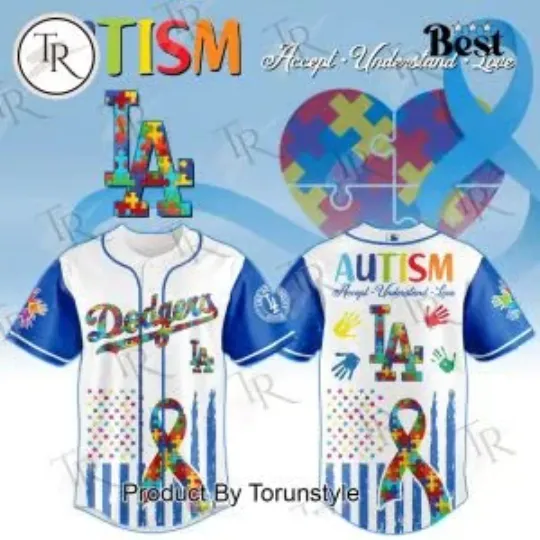 Discover L.A. D0dg*rs x Autism Awareness 2025 Jersey, Gift For Fans, Christmas Gift