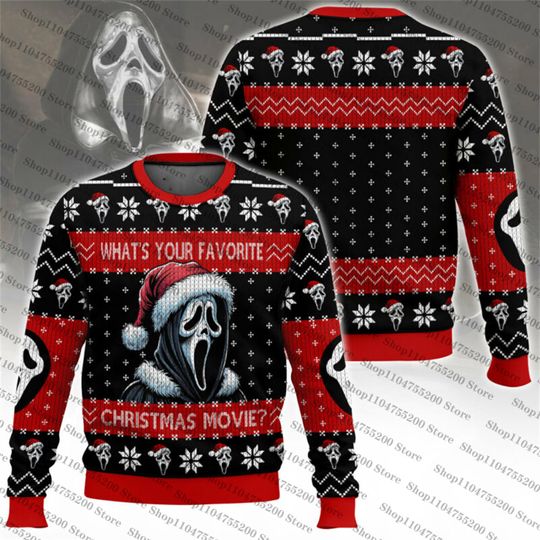 Ghostface Ugly Christmas Sweater Holiday Sweatshirt Men Women Pullover Xmas Santa 2026 New Hot Sale Top Round Neck Long Sleeve