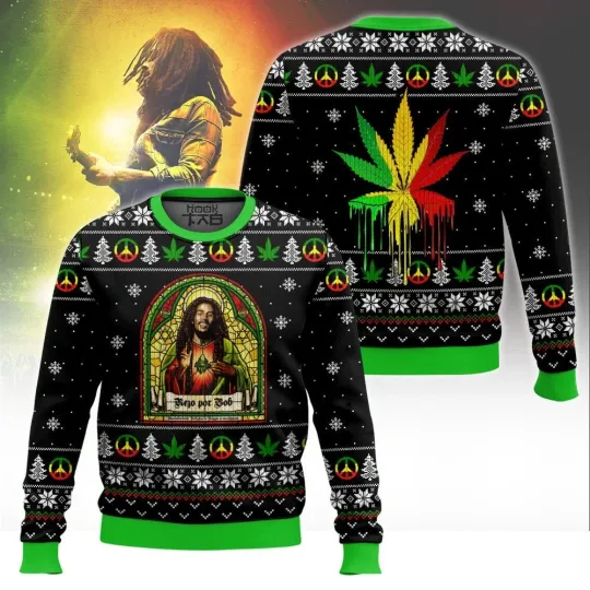 Discover 420 Bob Marlley Marijuana Jesus Ugly Christmas Sweater