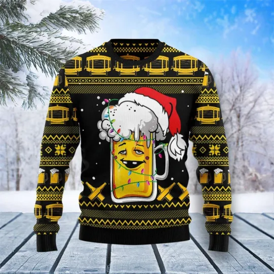 Discover Christmas Beer Party Funny Ugly Sweater For Men Fun Santa Claus And Jesus Pattern Sweatshirt New Year Xmas Sweatshirts 2026