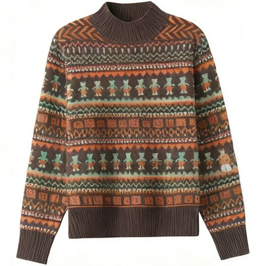 Jacquard semi-high neck sweater female autumn and winter new fashion literary elegance color blocking thickened bottoming shirt