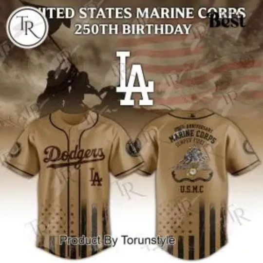 Discover L.A. D0dg*rs x US Marine 250th Brown 2025 Jersey, Gift For Fans, Christmas Gift