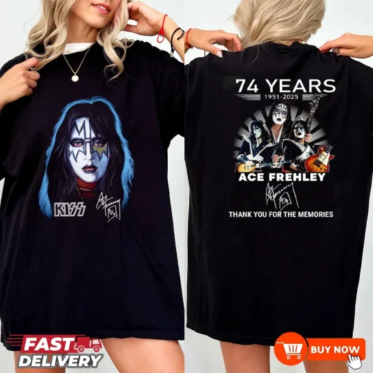 Rip Ace Frehley Double Sided T-Shirt Memories 1951-2025 Signature