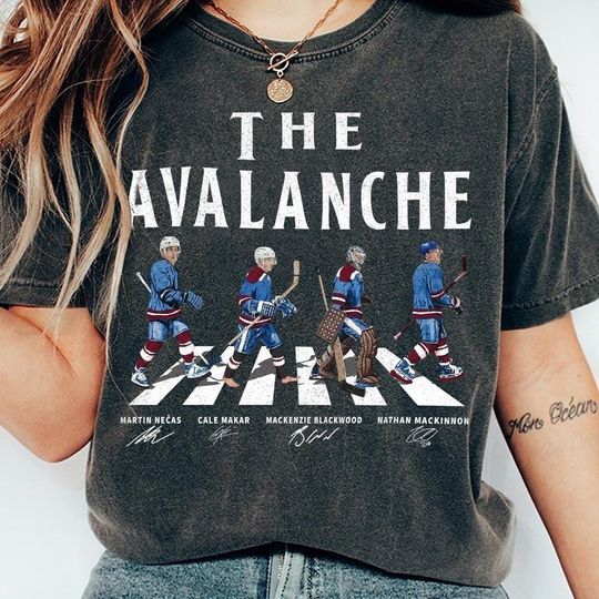 Discover Comfort Color Colorado Walking Road Signatures Ice Hockey Shirt, Nathan MacKinnon Cale Makar Gift For Fan Hockey Unisex