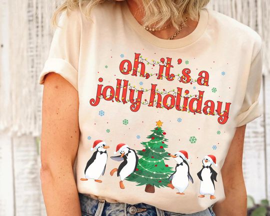Discover Disney Mary Poppins Oh It's A Jolly Holiday Santa Penguins Christmas Light Shirt, Mickey's Very Merry Xmas, Disney Matching Christmas Outfit