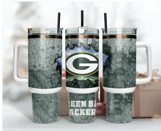 Green Bay Packers Football 40oz Tumbler with Handle
