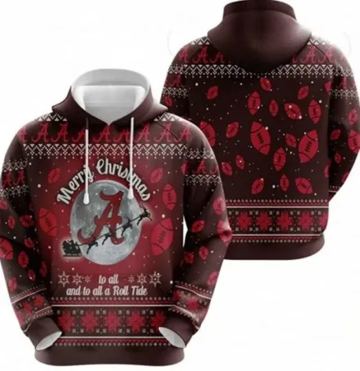 Discover Merry Christmas Roll Ti!de Ala@bama Crimson Ti.de Ugly Christmas 3D Hoodie