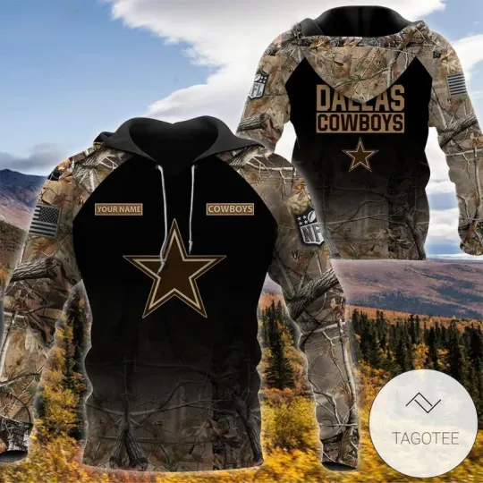 Discover Custom Name Hunting Camo Cowboys 3D Hoodie
