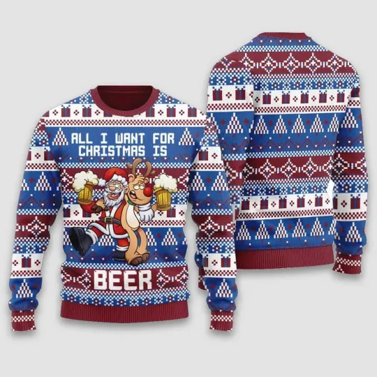 Discover Santa Dog All I Want For Christmas Is Beer Ugly Christmas Sweater
