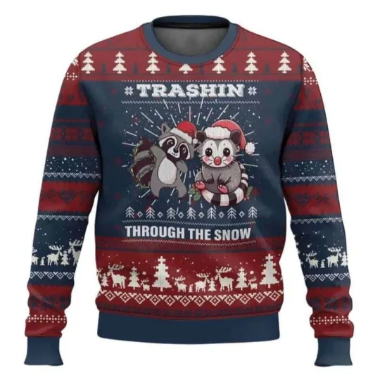 Discover Opossum Raccoon Trashin Through The Snow Garbage Gang Ugly Christmas Sweater