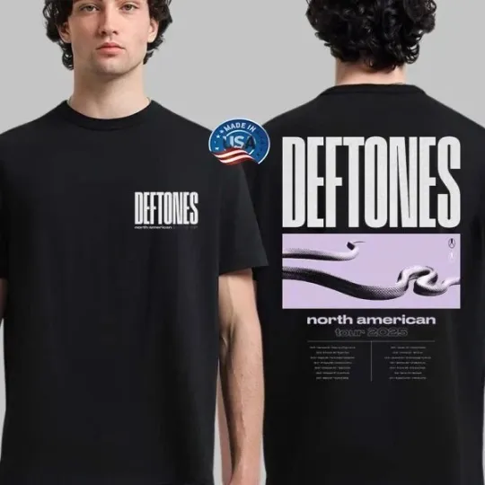 Discover Deftone North American Tour 2025 Merch Date Back Two Sided T-Shirt S-3XL