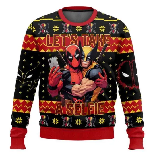 Deadpool And Wolverine Let’s Take A Selfie Ugly Christmas Sweater