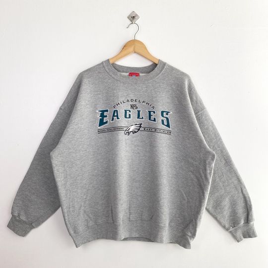 Discover Vintage football Philadelphia Eagles Crewneck Sweatshirt Print Logo Grey Color Mens XL