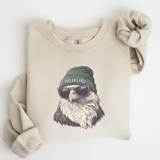 Discover Philadelphia Football Mascot With Glasses Vintage Crewneck Sweatshirt, Retro Eagle Apparel, Philly Football Unisex Hoodie, Eagle Shirt
