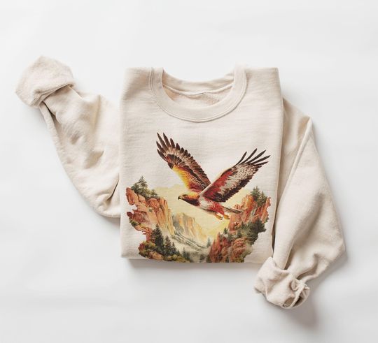 Retro Golden Eagle Birds of Prey Sweatshirt -  Birding Canyon Flight Pullover  Wildlife Nature Crewneck - Birdwatching Hiking Birding Outfit