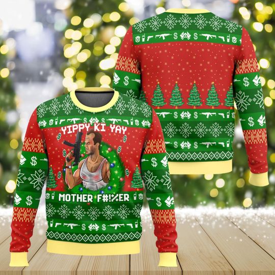 Yippy Ki Yay Christmas Ugly Sweater, Die Hard Action Movie Holiday Jumper, Retro Xmas Gift Shirt