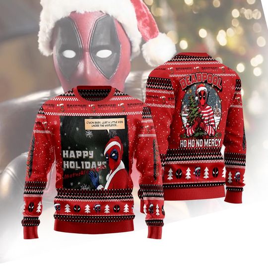 Deadpool Ugly Christmas Sweater, Funny Marvel Holiday Sweatshirt, Superhero Xmas Sweater for Men and Women