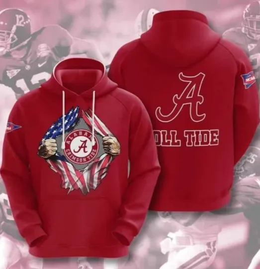 Discover Sports American Football Ala.bama Crim@son Ti!de USA 74 Hoodie 3D