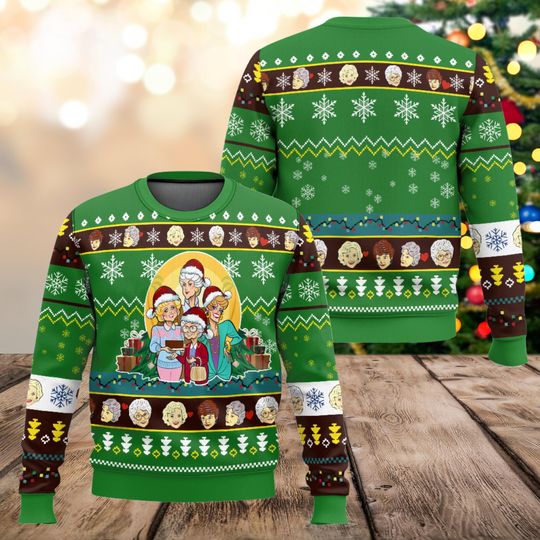 Discover Golden Ladies Christmas Sweater, Retro Funny Ugly Sweater, Vintage Green Holiday Jumper, Cozy Xmas Pullover Gift