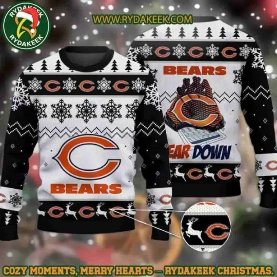 Discover football Chicago Bear Bear Down Christmas Ugly Sweater All Sizes