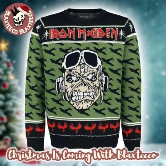 Discover 1Iron Maiden Pilot Eddie A Matter Of Life And Death Ugly Christmas Sweater