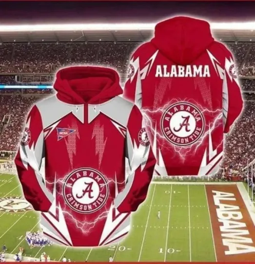 Discover NCAA Albm Crim!son Ti.de Custom Thunder Pattern 3D Hoodie