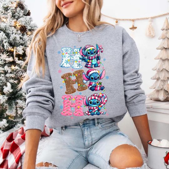 Discover Christmas Stitch Sweatshirt, Disney Christmas Hoodie, Ho Ho Ho Sweatshirt, Womens Christmas Gift, Disney Xmas Party Gift, Holiday Stitch Tee