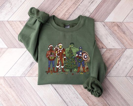 Marvel Superhero Christmas Sweatshirt, Avengers Christmas Sweatshirt, Marvel Christmas Lights,Winter Season Superhero Crewneck