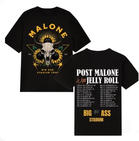 Discover Post Malone & Jelly Roll 2025 Stadium Tour T-Shirt Unisex Concert Tee