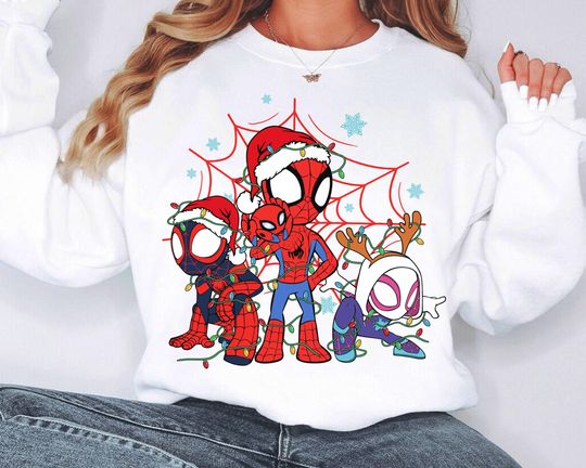 Marvel Spidey and His Amazing Friends Christmas Lights Shirt, The Avengers Spider-Man Christmas Shirt, Disneyland Family Trip Matching Shirt