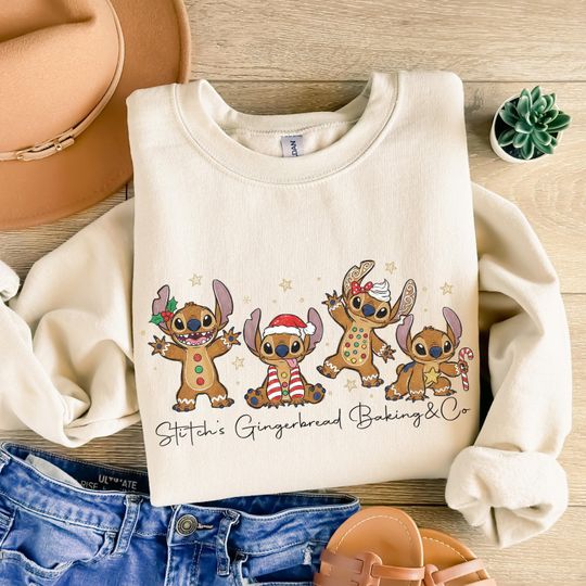 Discover Disney Stitch Gingerbread Christmas Hoodie | Retro Holiday Pullover | Cute Gingerbread Stitch Hooded Sweatshirt