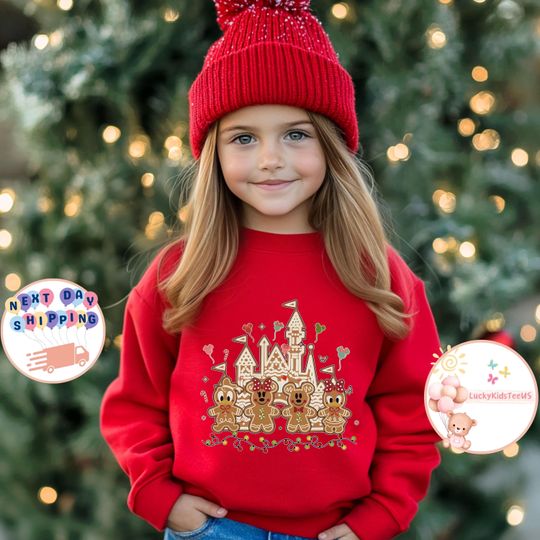 Discover Disney Mickey and Friends Gingerbread Cookie Christmas Toddler Sweatshirt, Merry Christmas Party Kid Shirt, Gingerbread Castle Baby Bodysuit