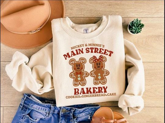 Discover Mickey and Minnie Main Street Bakery Sweatshirt, Disney Christmas Gingerbread T-Shirt, Disney Christmas Sweatshirt, Disney Christmas Cookies